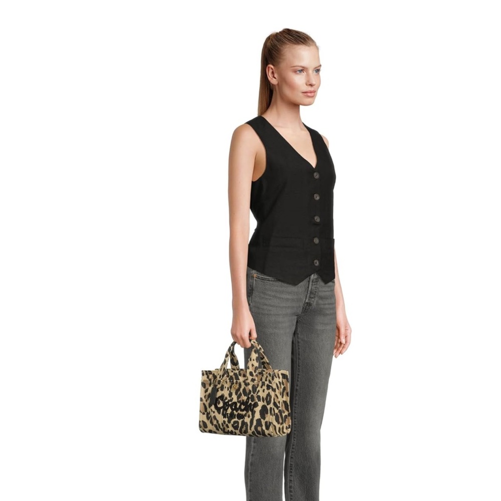 NWT Coach Black and Tan Cheetah Print Canvas Tote Bag 26 - Picture 6 of 9